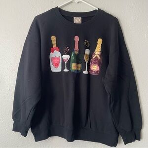Truself Wine Glass Bottles Holiday Sweater Women's Size 1X New Years Sweater